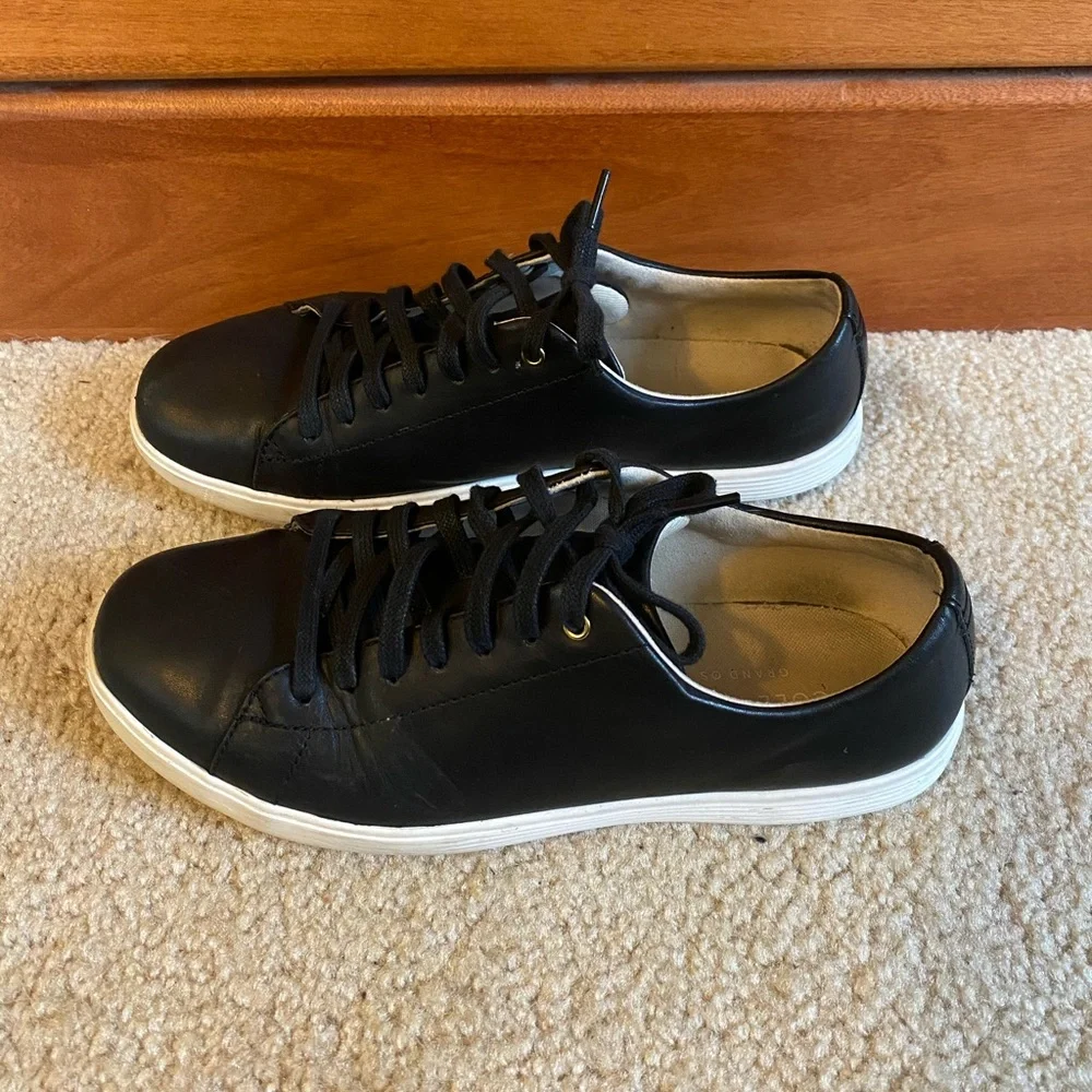 Cole Haan Black Leather Low-Top Sneakers with White Sole - Picture 3 of 7